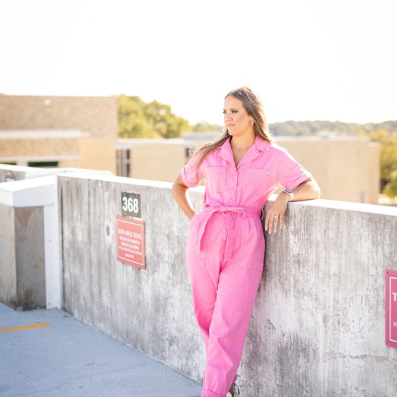 Skies Are Blue Bright Pink Jumpsuit - Picture 3 of 3